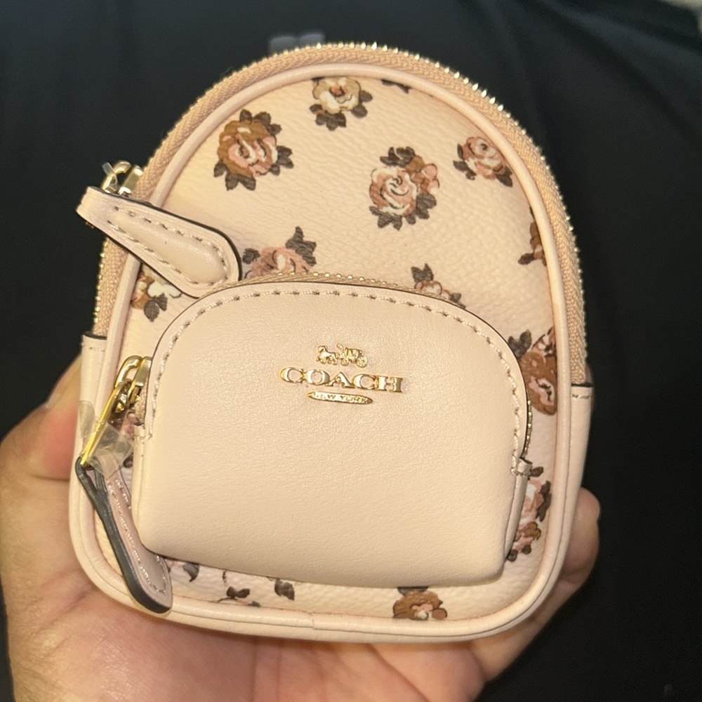 NWT Coach Pink and Brown Floral Mini Bag Keychain - Picture 7 of 11